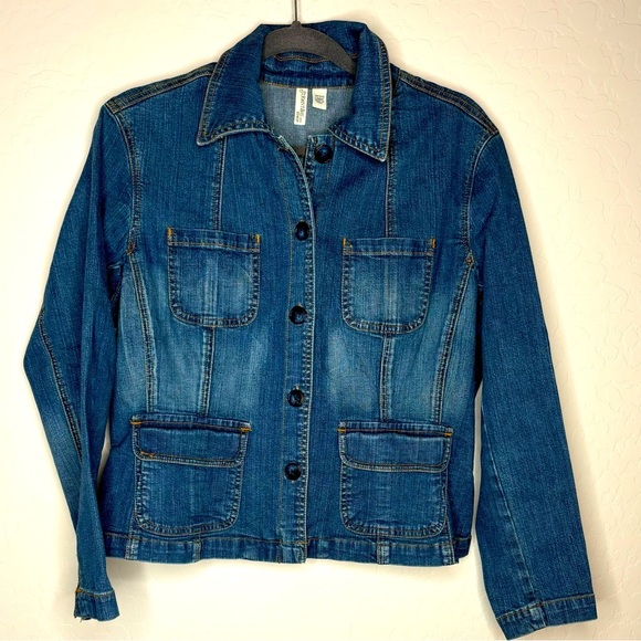 St John's Bay Women's Blue Stretch Front Pockets Long Sleeve Denim Jacket Sz LP - Picture 1 of 5